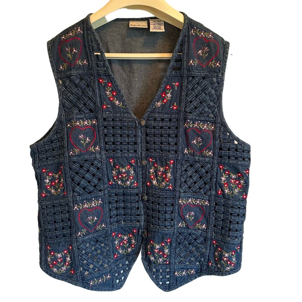 Bobbie Brooks | Size XL Vintage 90s Vest Basketweave Hearts Floral